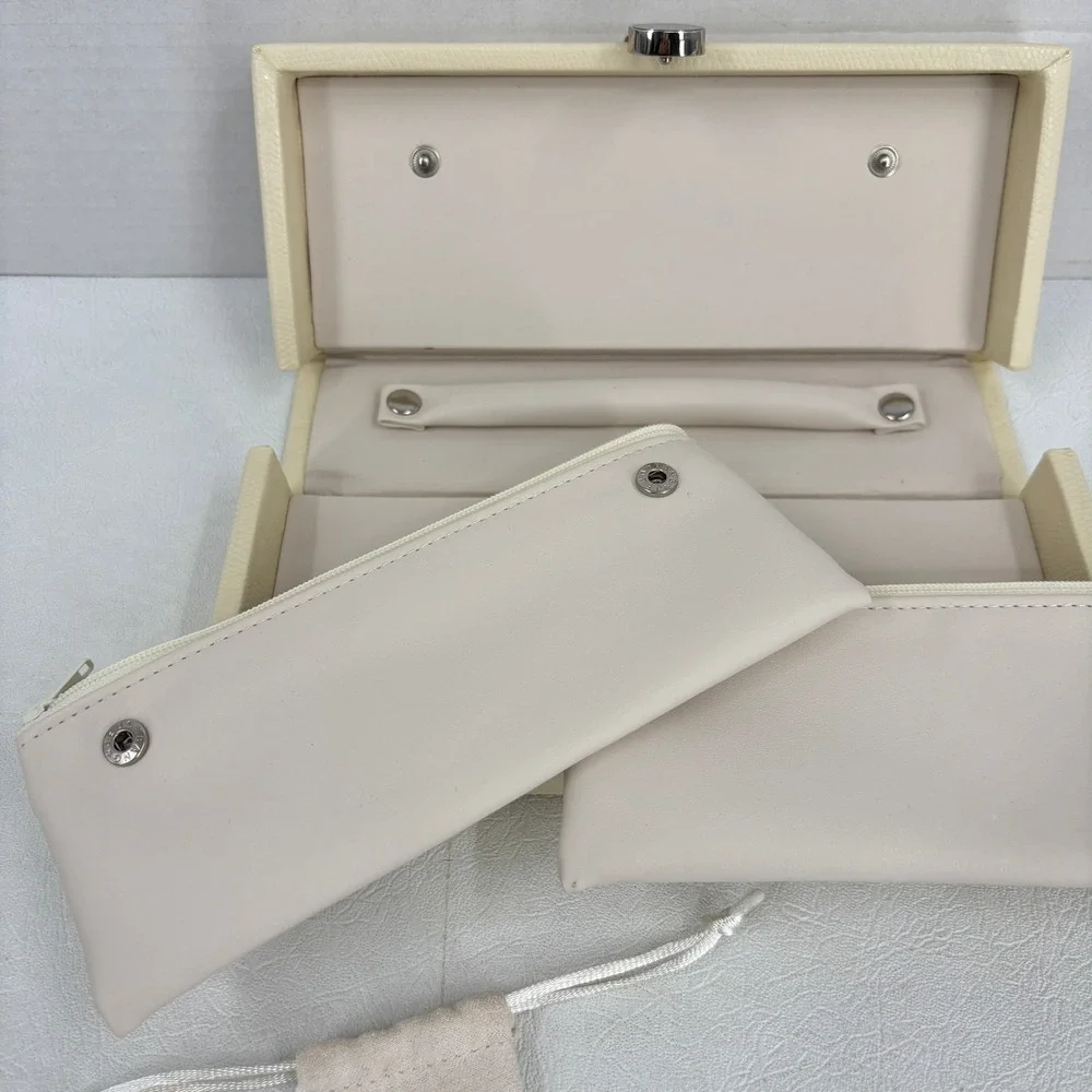Jewelry Case Travel Box Removeable Zip Pouches Hinged Hard Side Cream